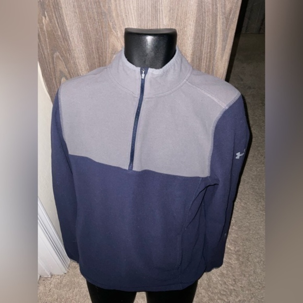 Men’s used size S small twin tone grey blue quarter zip jacket pullover UA